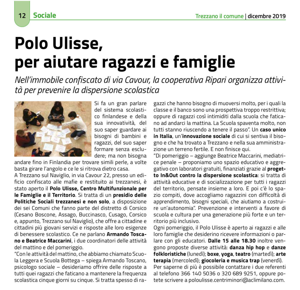 articolo da "Trezzano il Comune" di presentazione dei servizi del Polo Ulisse Centro Multifunzionale per le Famiglie e il Territorio. Si tratta di un presidio delle Politiche Sociali trezzanesi